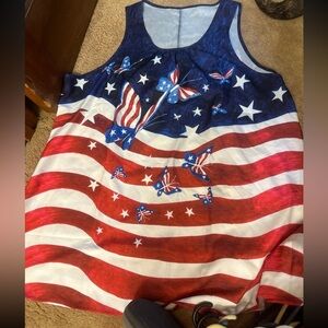 3xl red, white and blue tank was butterflies Stars and Stripes